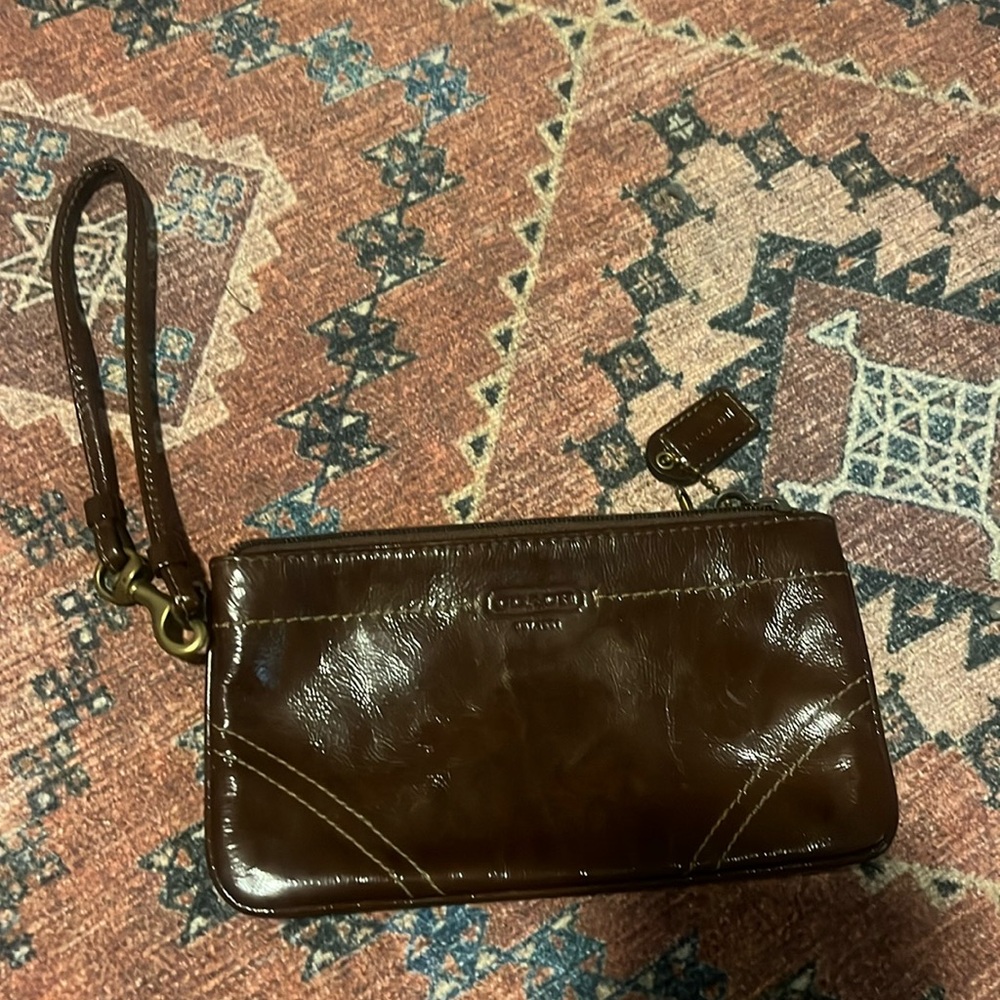 Coach crinkle leather wristlet